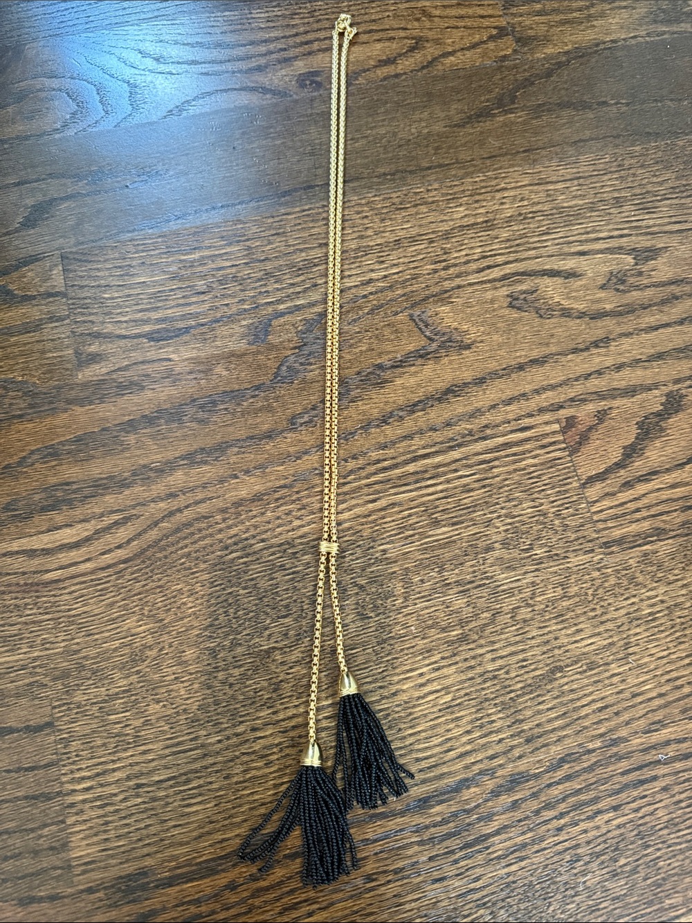 J. Crew Gold Chain Necklace with Black Beaded Tassels